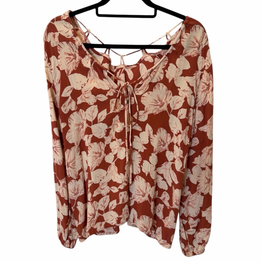Billabong Sunset Floral Lattice Terracotta Rust Blouse 
Boho Coastal - Medium - Picture 6 of 11